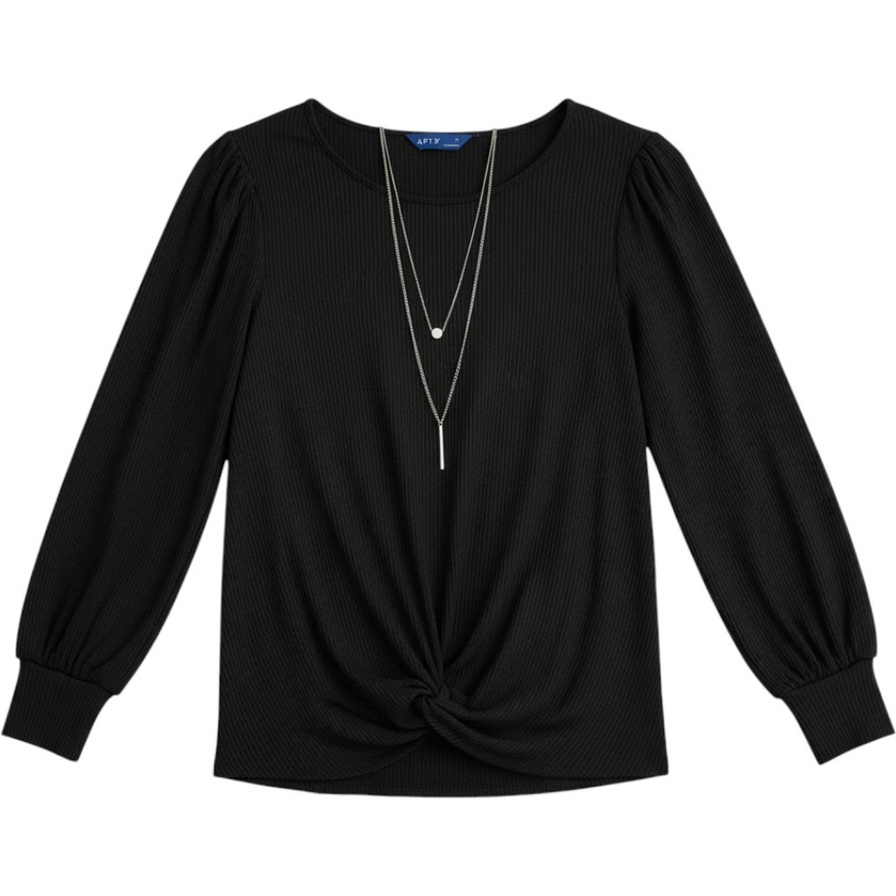 Apt. 9 Womens Black Ribbed Twist Front Top with Removable Necklace Size M